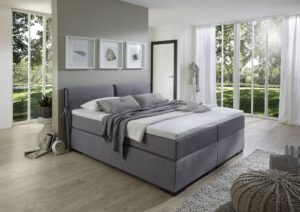 Boxspringbett von Moeller Design "Florida" in grau mit Topper