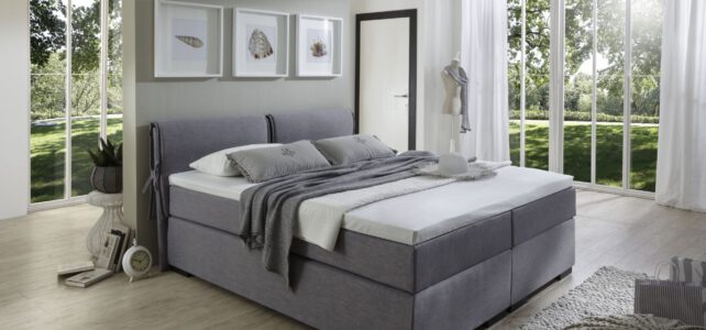 Boxspringbett von Moeller Design "Florida" in grau mit Topper